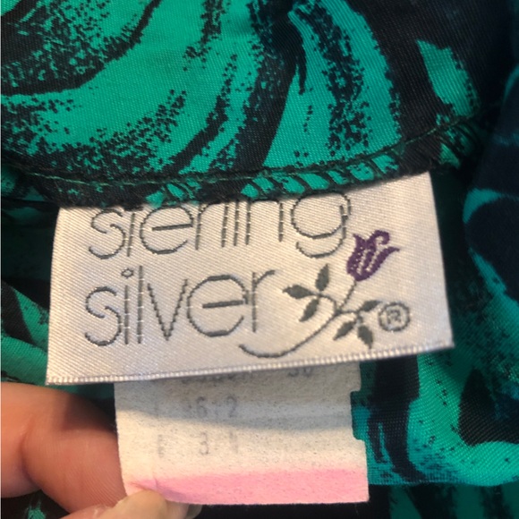 Vintage 80s Sterling Silver Rose Print V-Neck Formal Dress w/ Shoulder Pads - Picture 14 of 16